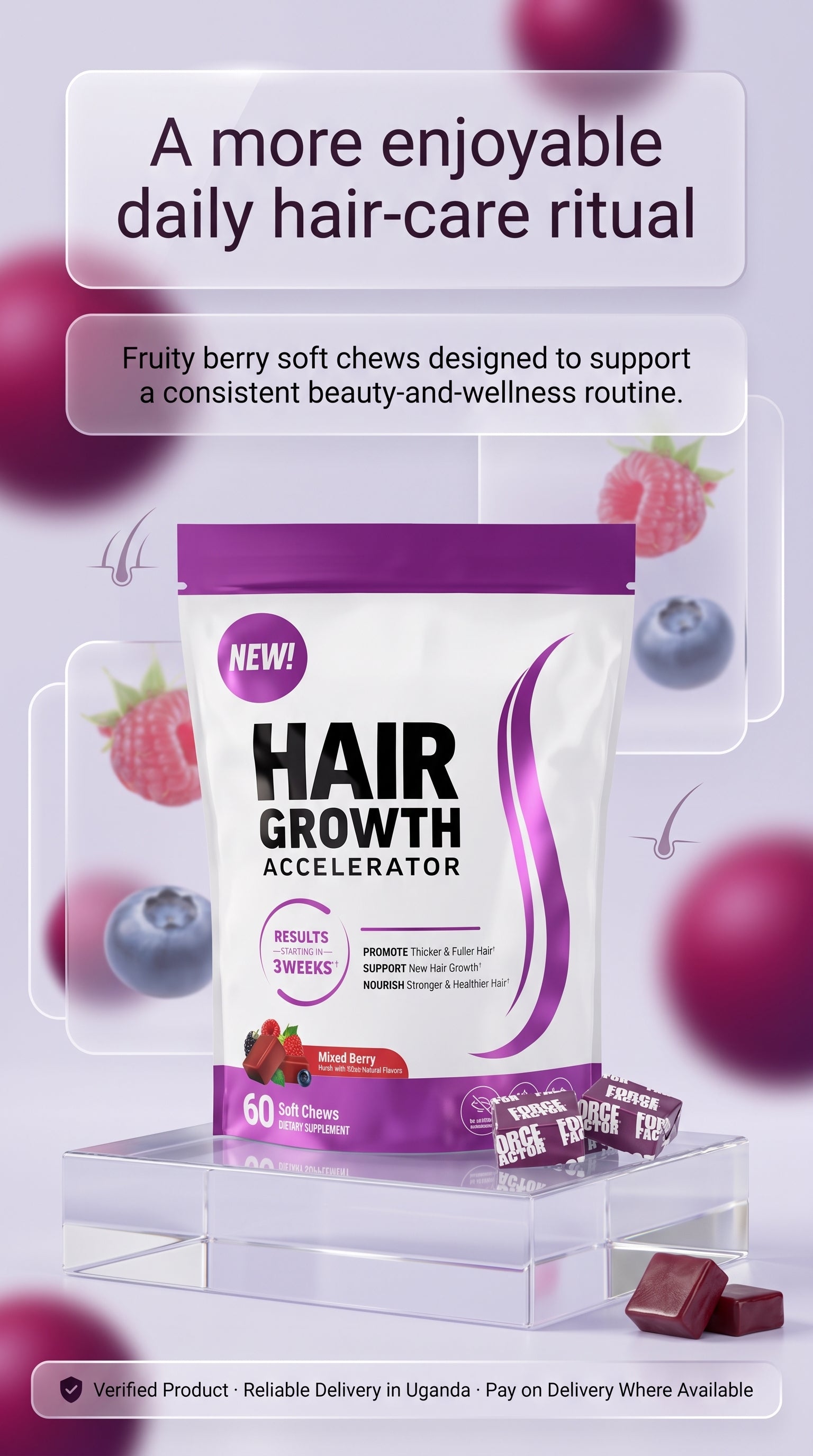 Hair Growth Accelerator™ – Fruity Berry Soft Chews (60 Count)